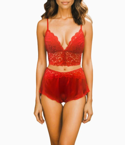 Lunaire Satin and Lace Bralette and Tap Set 082936
