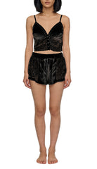 Lunaire Crochet Lace and Satin Bralette and Tap Short Pajama Set 092978