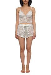 Lunaire Crochet Lace and Satin Bralette and Tap Short Pajama Set 092978