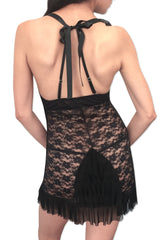 Lunaire Stretch Lace Halter Babydoll with Ruffles 43307