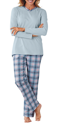 Lunaire Women's Knit and Flannel Pajama Set 54336/54341