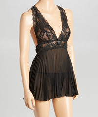 Lunaire Women's Chiffon and Lace Embellished Soft Cup Halter Babydoll 614144