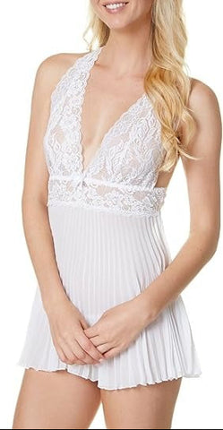Lunaire Women's Chiffon and Lace Embellished Soft Cup Halter Babydoll 614144