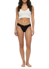 3 Pack Cotton Spandex Thong with Lace Waistband 649654KD
