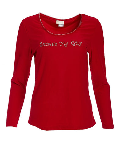 Lunaire Women's Knit Holiday Long Sleeve Sleep T-Shirt w/Rhinestones 6SM4596
